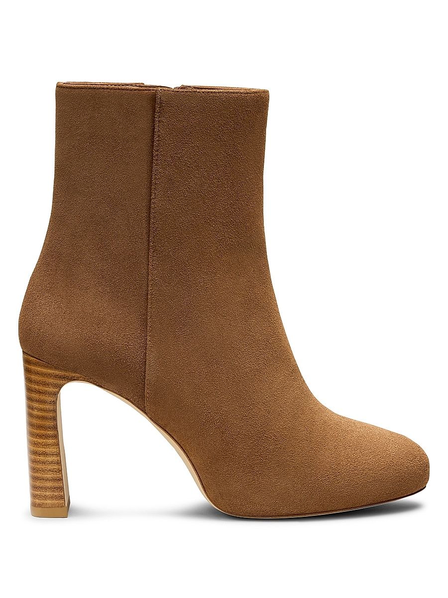Women's Babette 90MM Suede Platform Zip Booties - Toasted Almond New Camel - Size 9.5