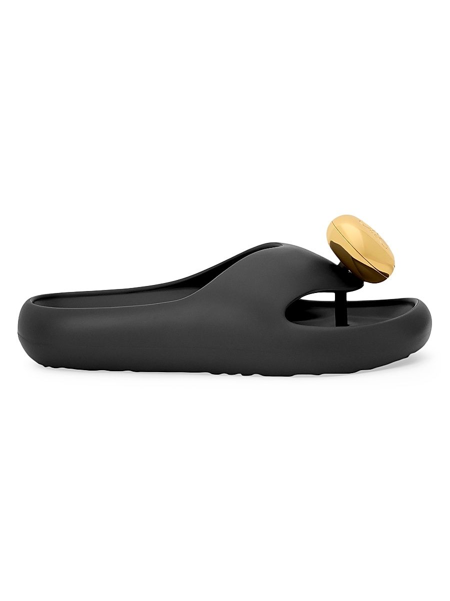 Women's LOEWE x Paula's Ibiza Foam Pebble Toe Post Sandals - Black Gold - Size 7