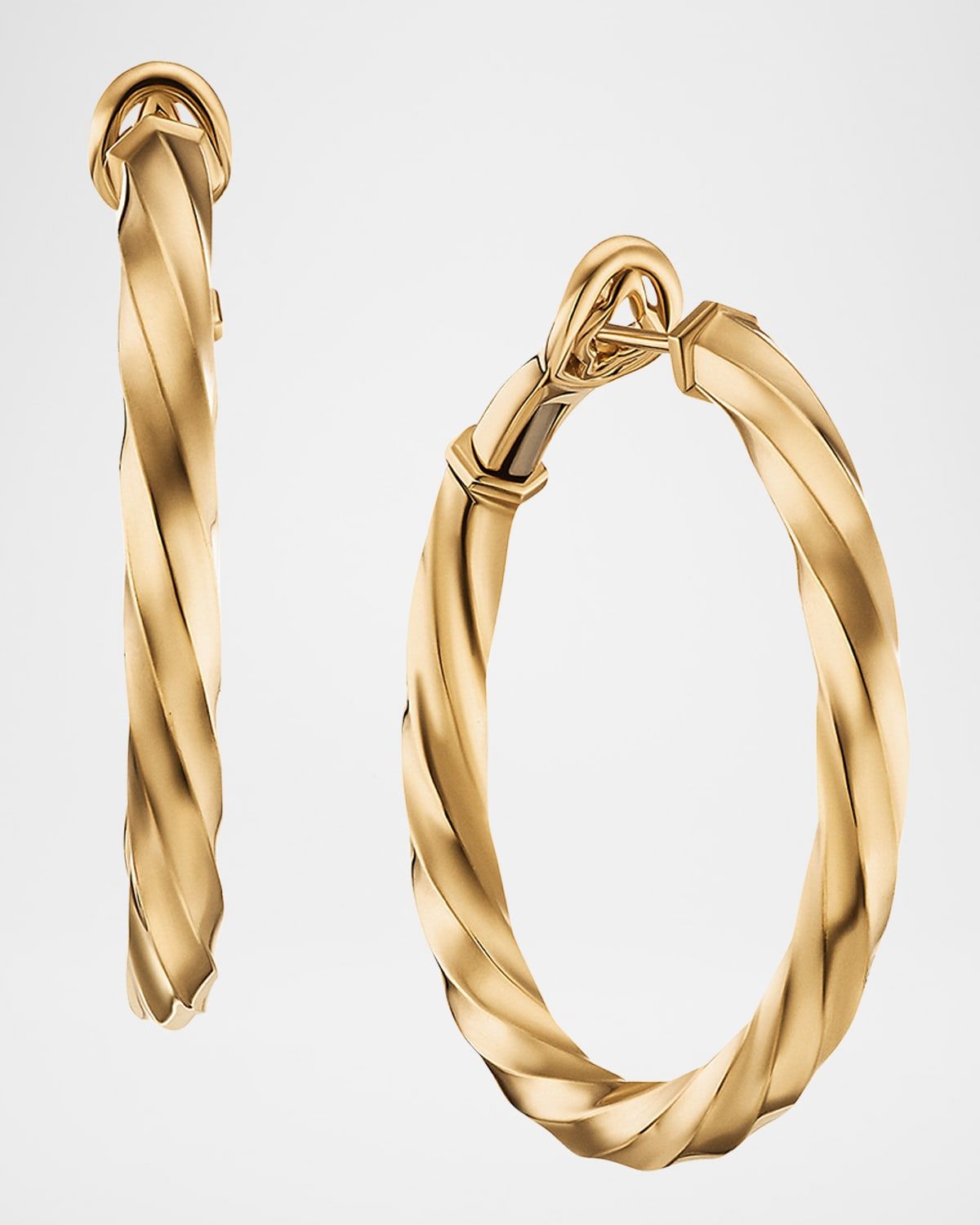 Cable Edge Hoop Earrings in 18K Gold, 1.5"L