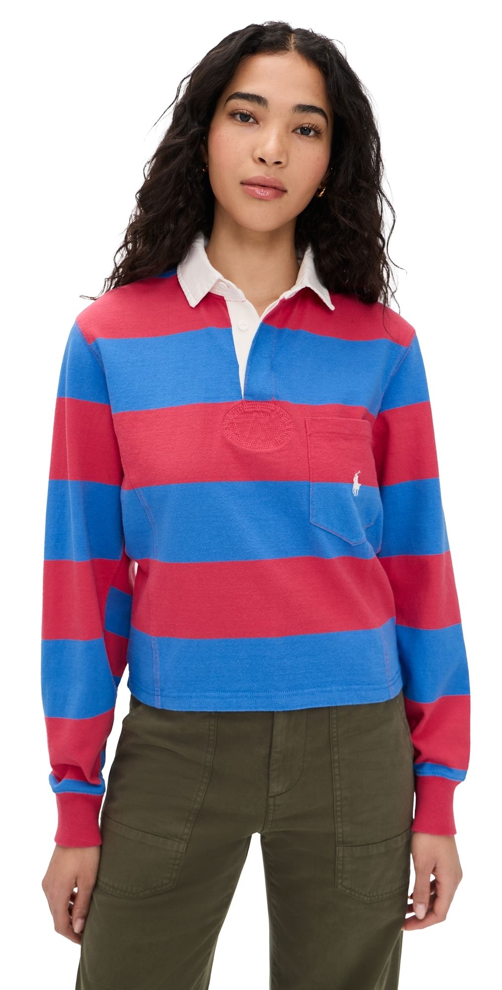 Polo Ralph Lauren Vintage Jersey Long Sleeve Polo Sunset Red/Greenwich Blue XS