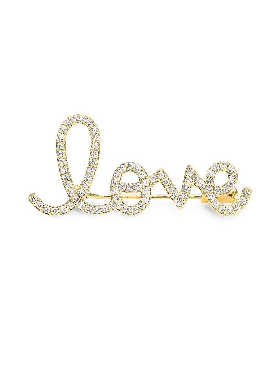 Women's 14K Yellow Gold & Diamond Love Script Brooch