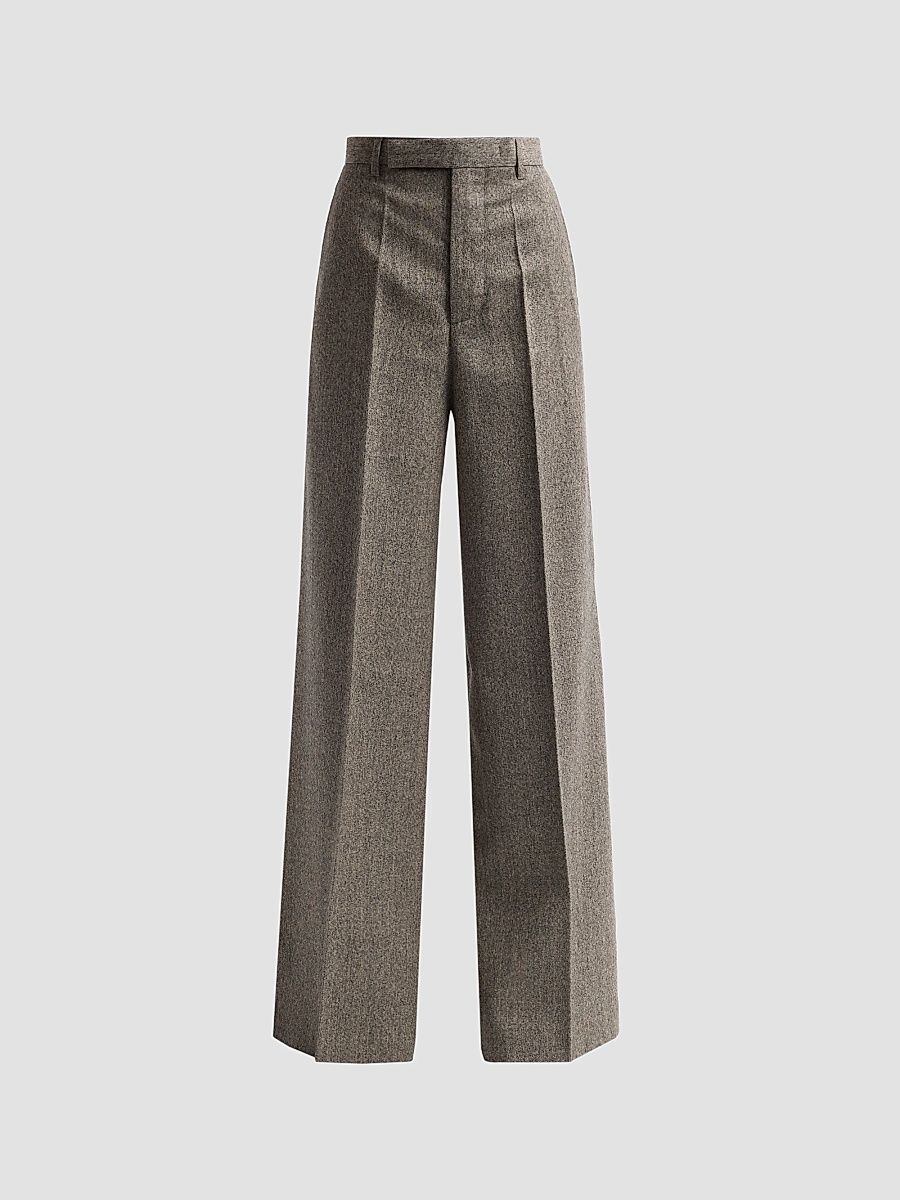 Women's Wide-Leg Tailored Wool Pants - Grey Melange - Size 10