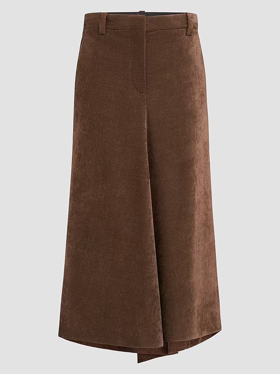 Women's Fluid Corduroy Flute Skirt with Monili - Cigar - Size 16