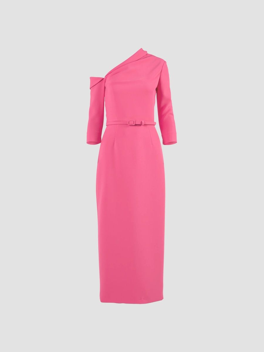 Carolina Herrera Women's Belted One-Shoulder Midi Dress - Geranium - Size 14