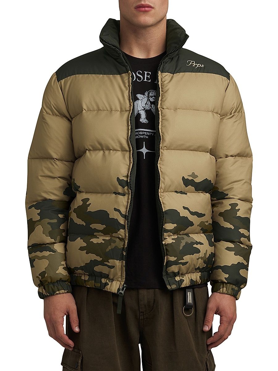 Men's Madchester Puffer Coat - Khaki - Size Medium