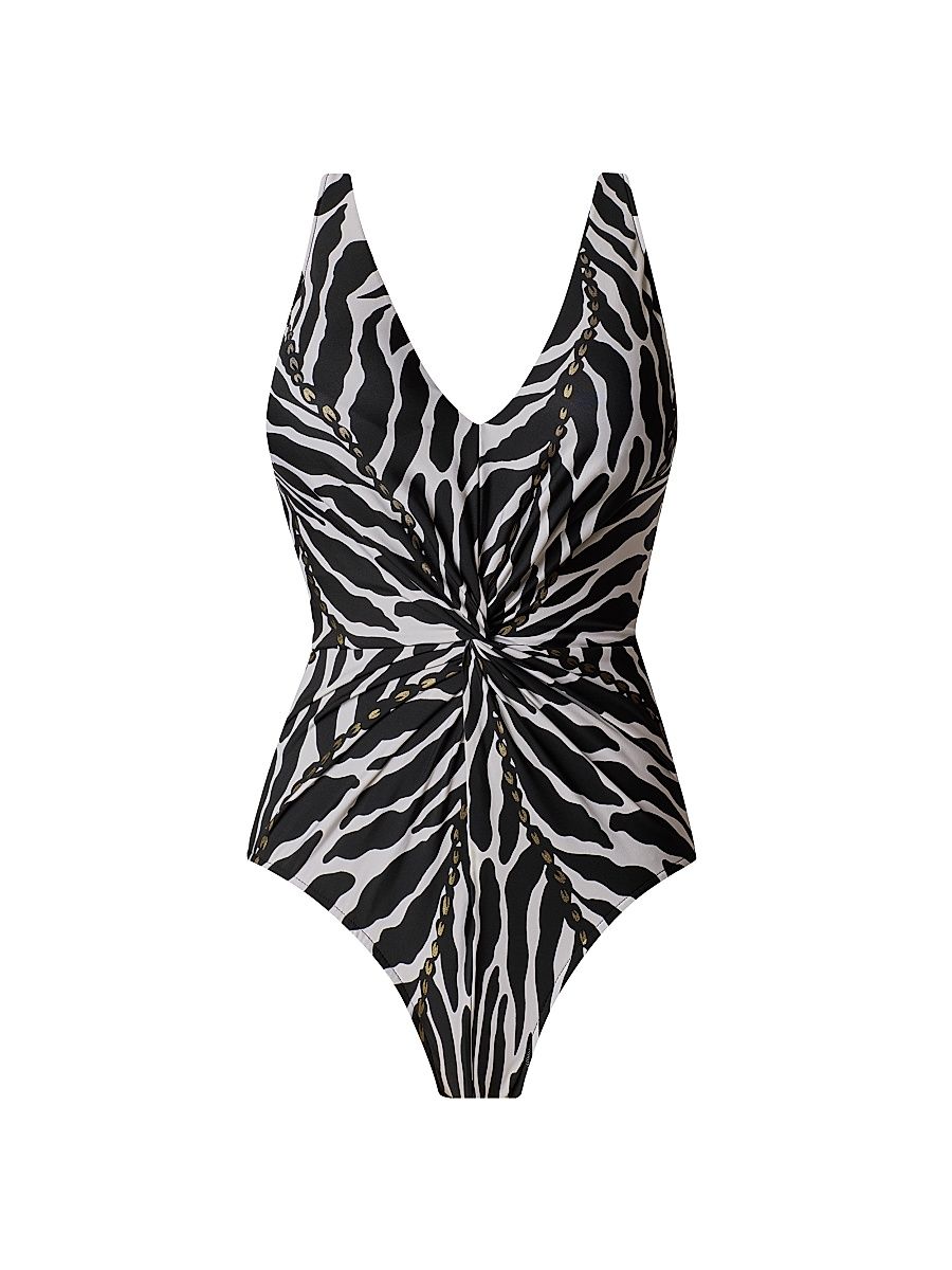 Women's Sand Tracks Drew Zebra Print One-Piece Swimsuit - Black And White - Size 16