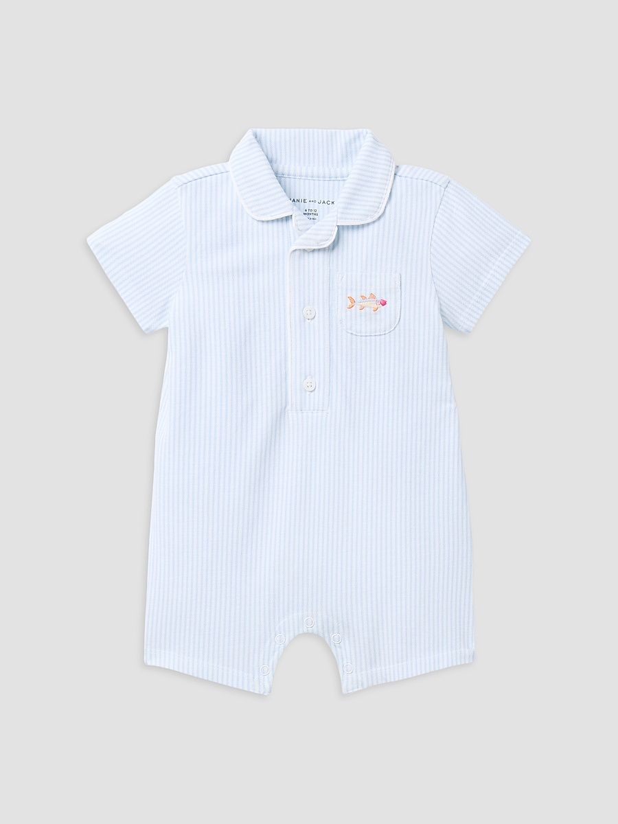 Baby Boy's Striped Fish Romper - Blue - Size Newborn
