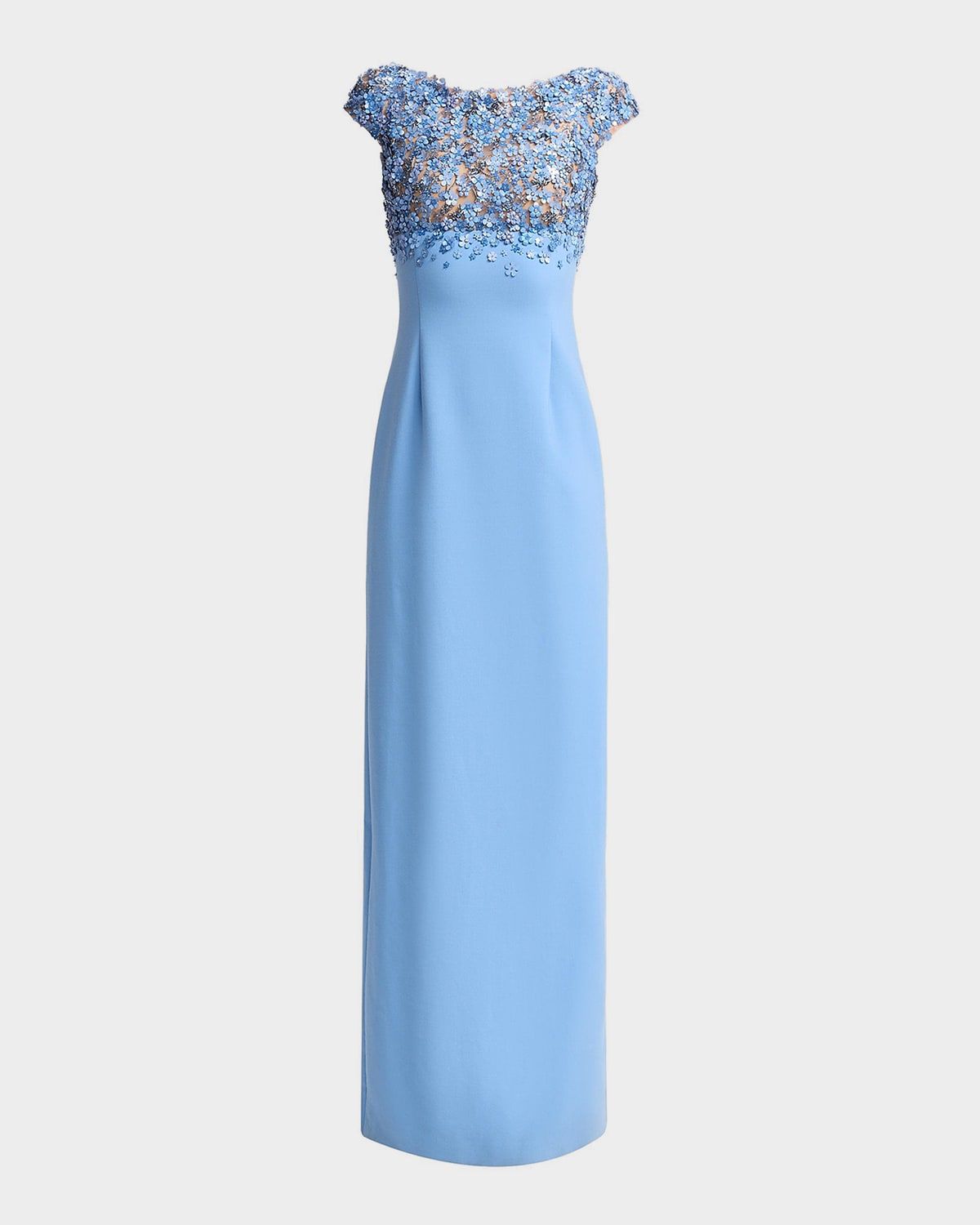 Bitty Hoya Flowers Embroidered Cap-Sleeve Gown