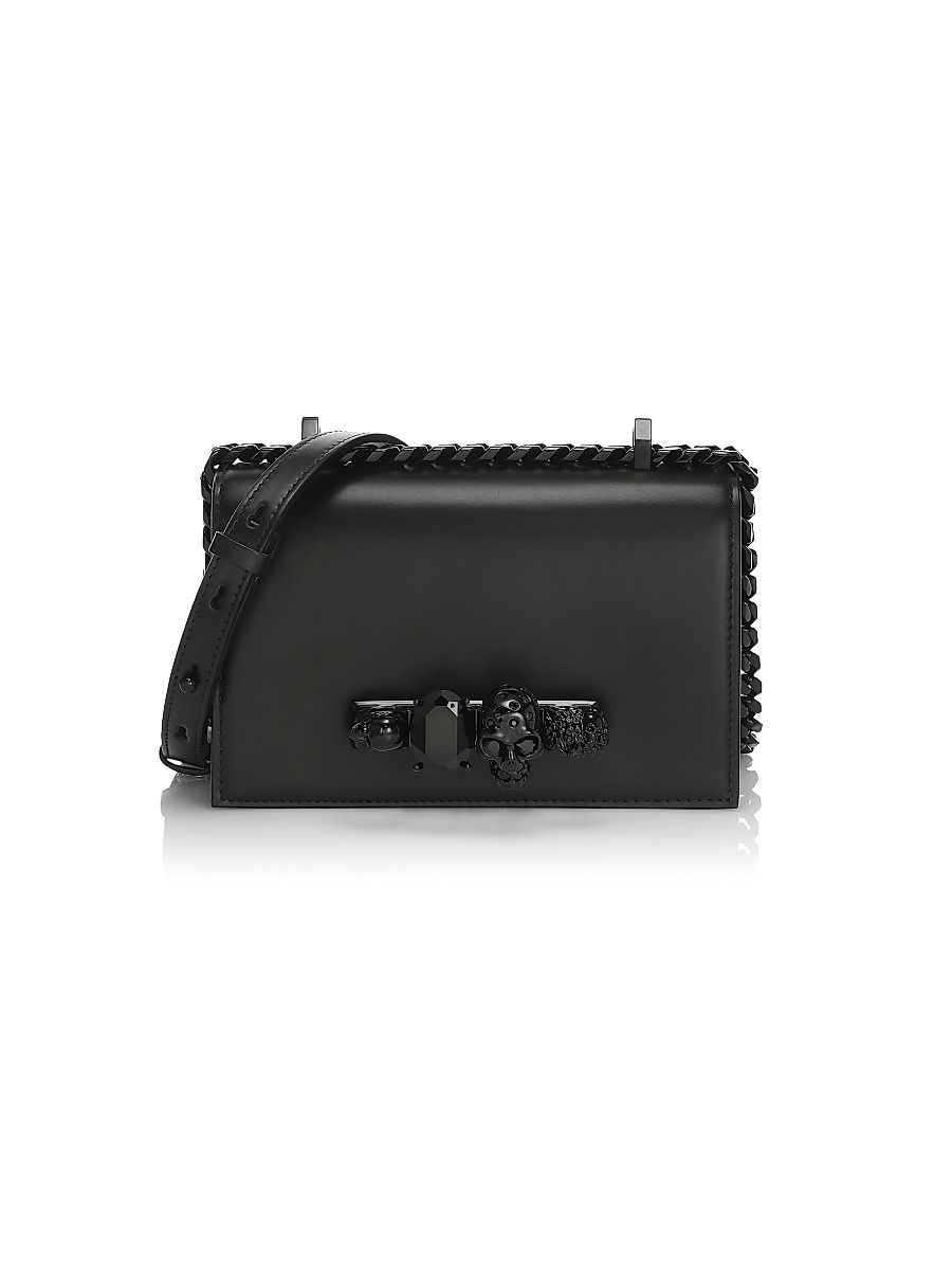 Women's Mini Black Out Jewlled Satchel In Leather - Black