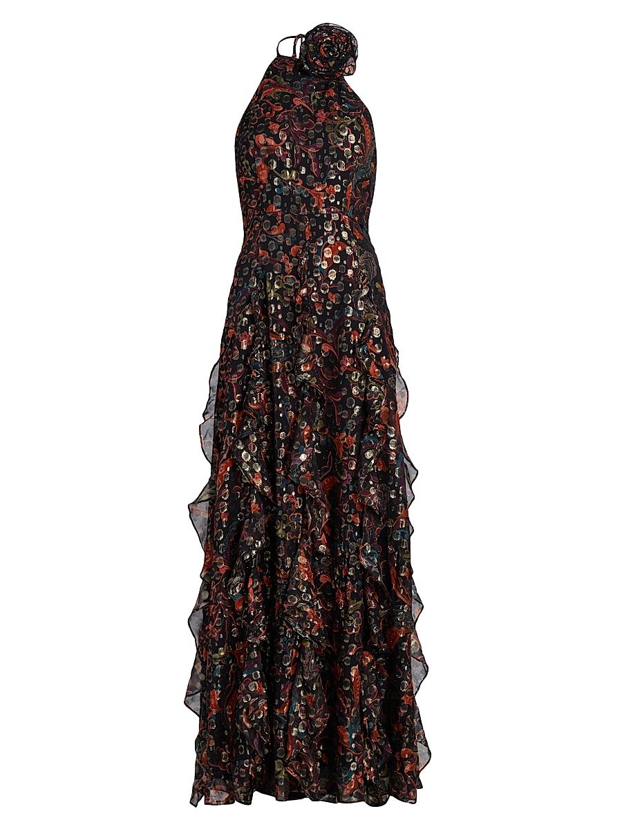 Women's Idella Printed Halterneck Gown - Black Multi Combo - Size 8