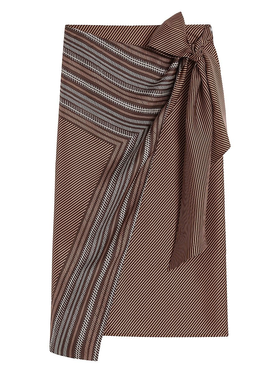 Women's Printed Silk Midi Skirt - Chocolate Foulard Print - Size 14