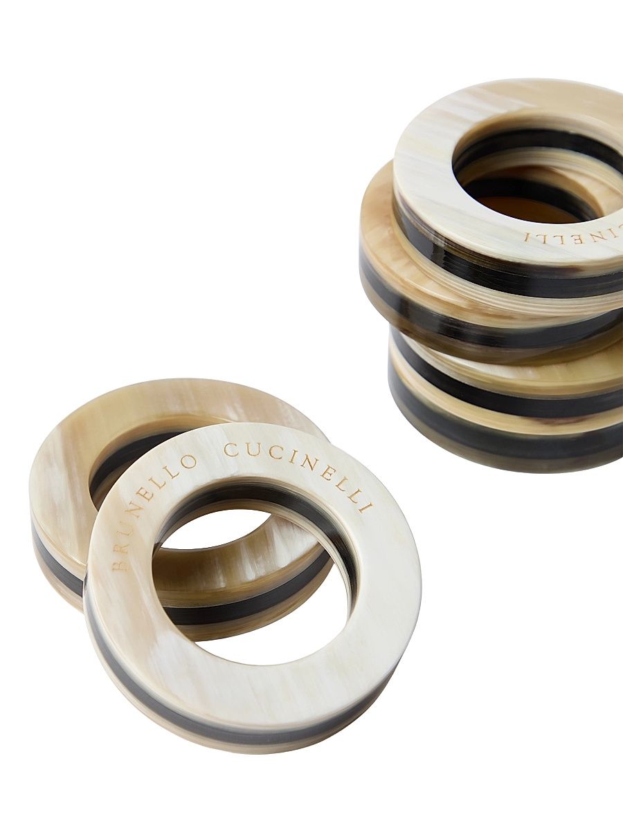 6 Piece Buffalo Horn Napkin Ring Set - Natural Horn