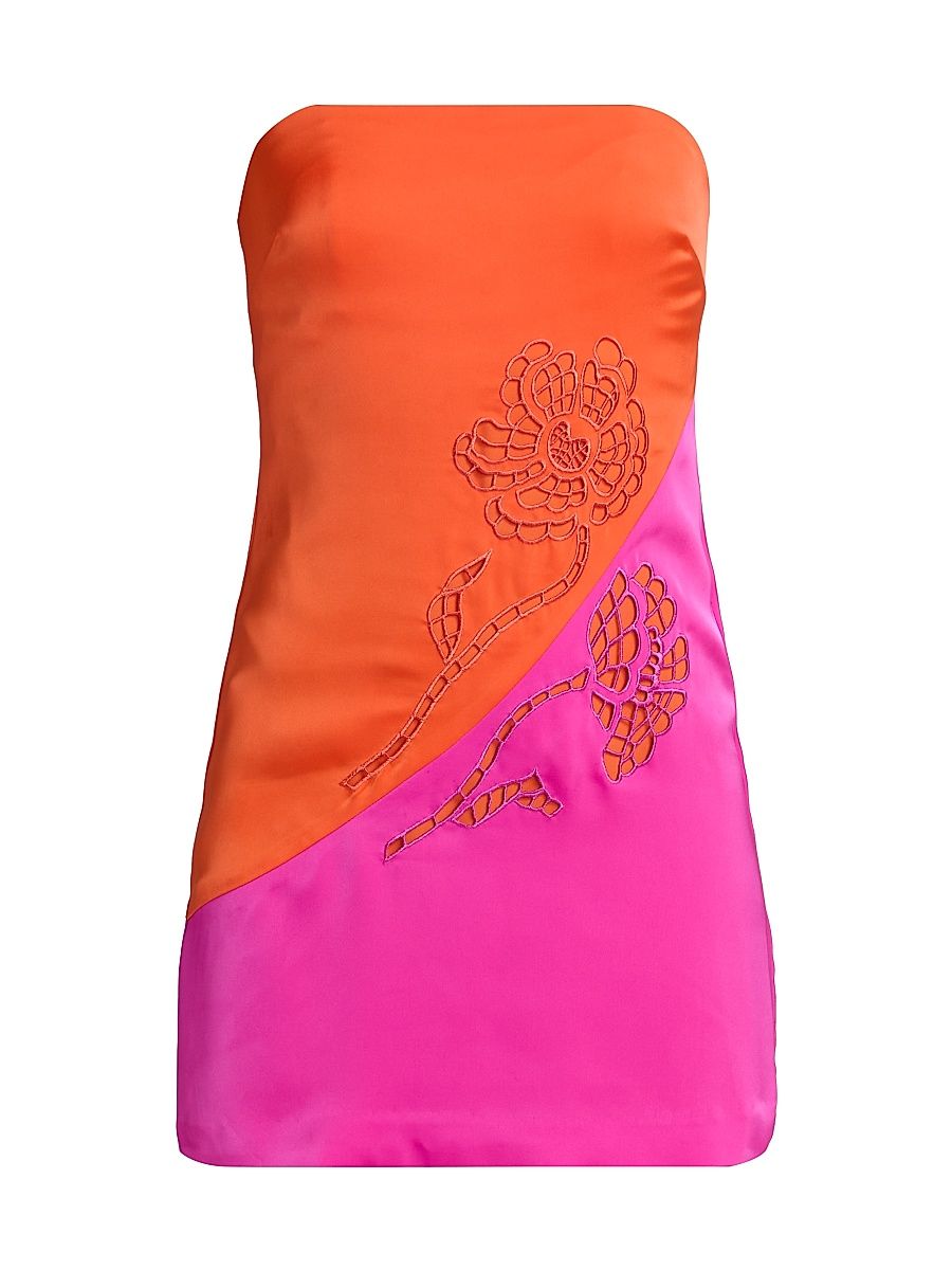 Women's Gerrie Colorblocked Floral Strapless Minidress - Fiesta Pink Sunset Orange - Size 12