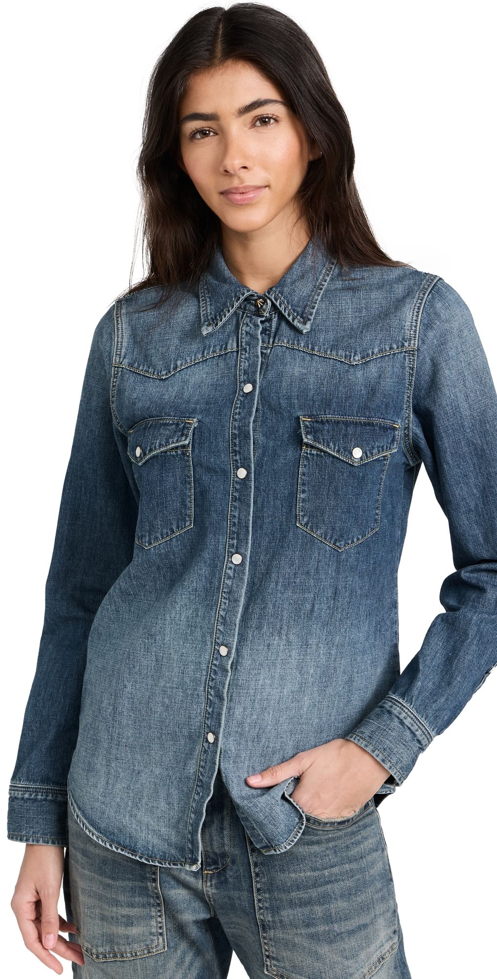 Nili Lotan Travis Denim Shirt Classic Wash L