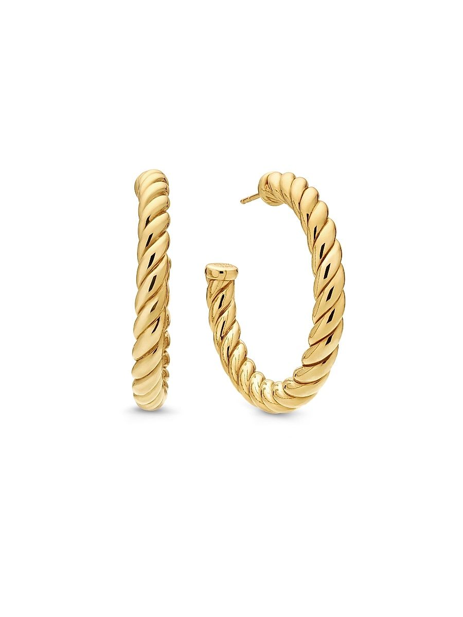 Women's Sculpted Cable Hoop Earrings in 18K Yellow Gold, 40MM - Gold