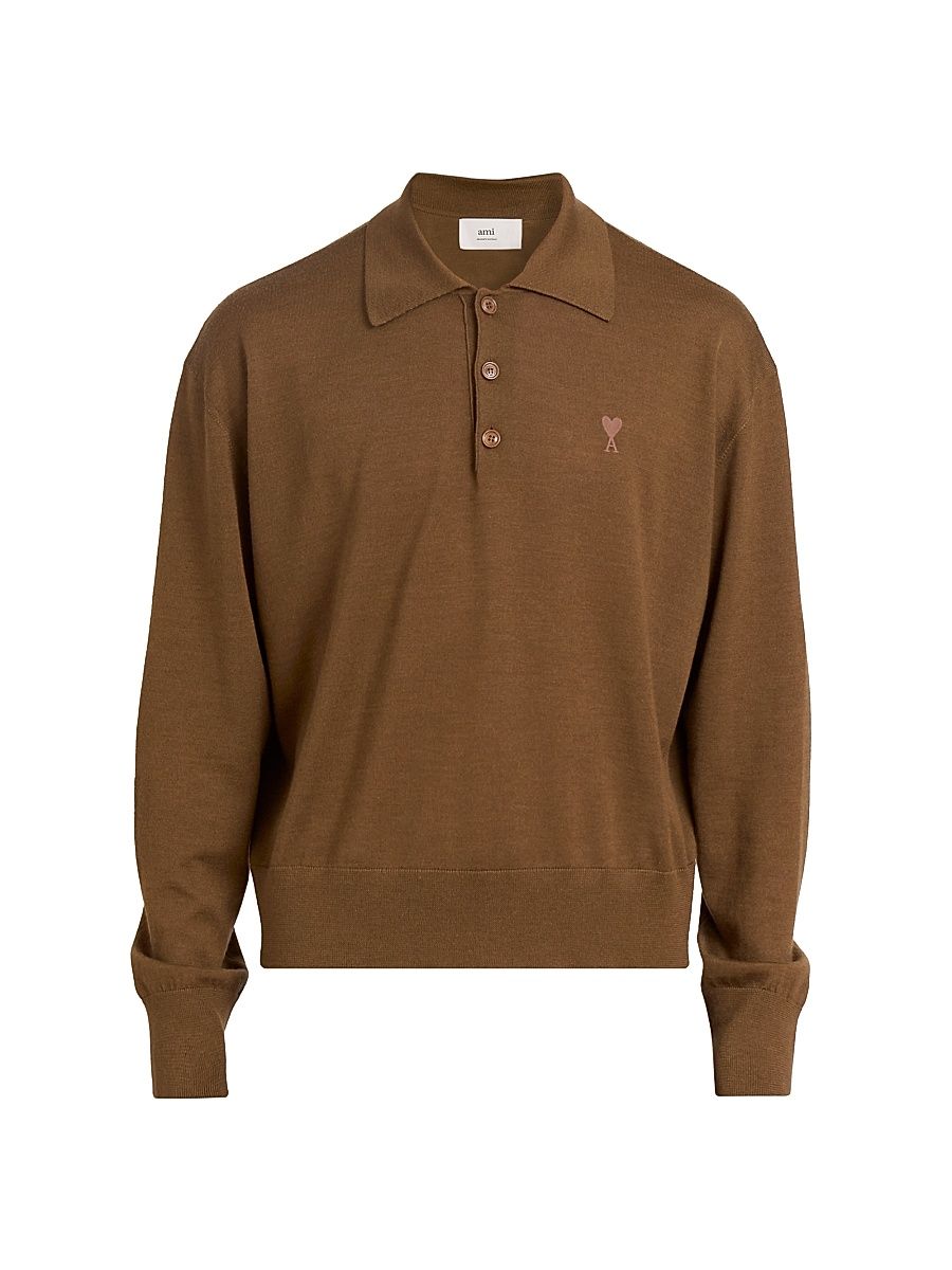 Men's ADC Logo Long-Sleeve Cotton Polo Sweater - Hazelnut - Size XXL
