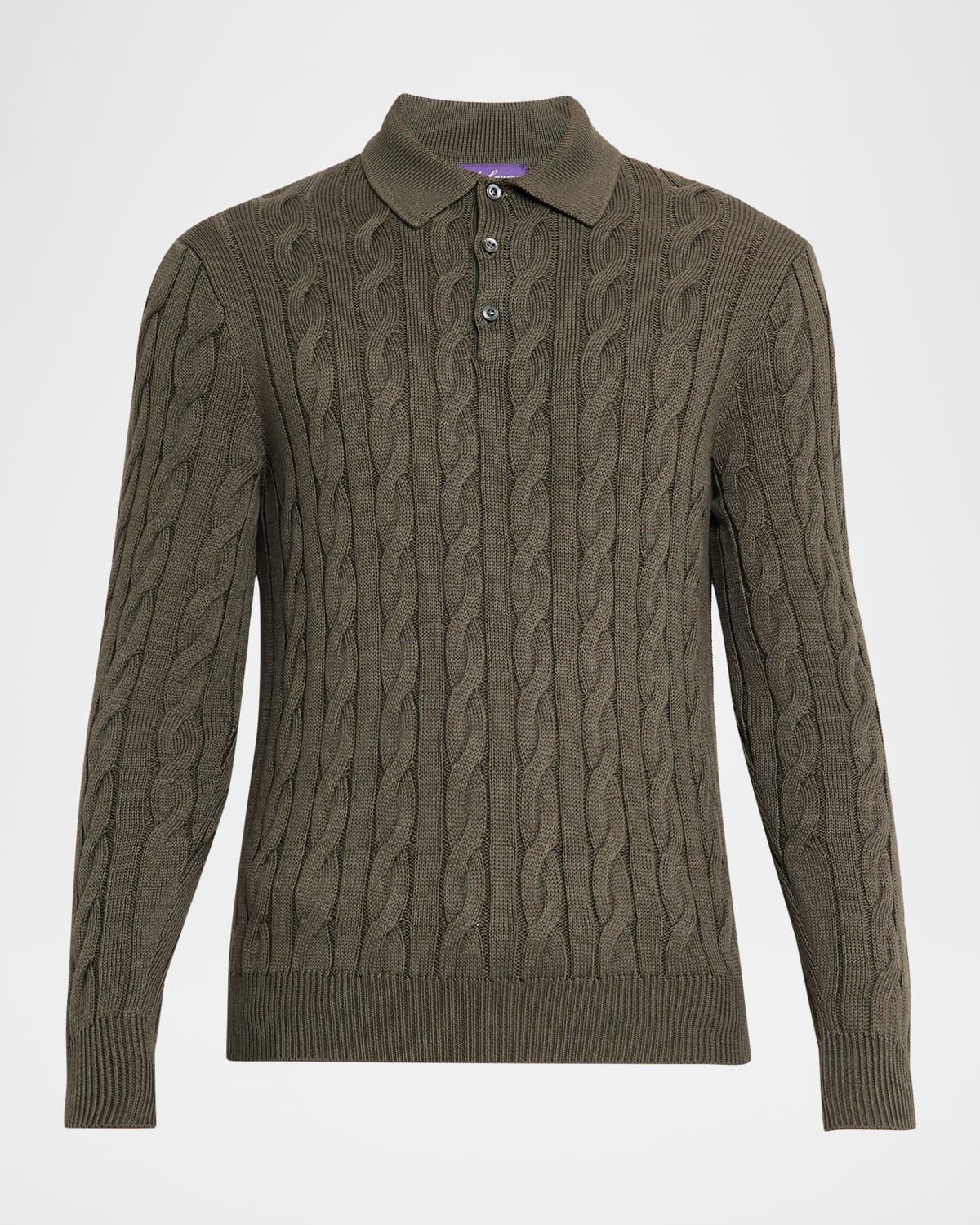 Men & apos;s Cotton and Silk Cable Knit Polo Sweater