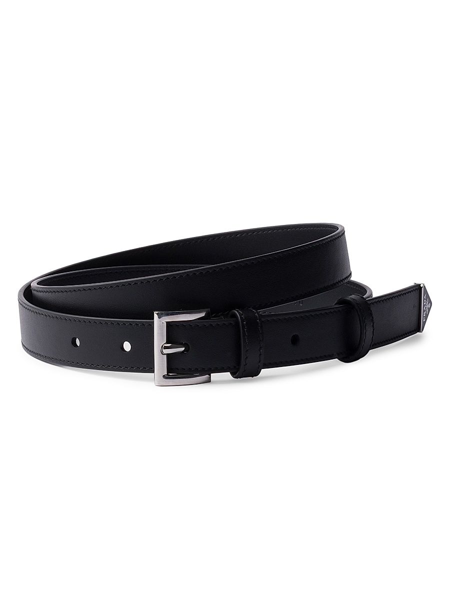 Women's Leather Belt - Black Silver - Size 38