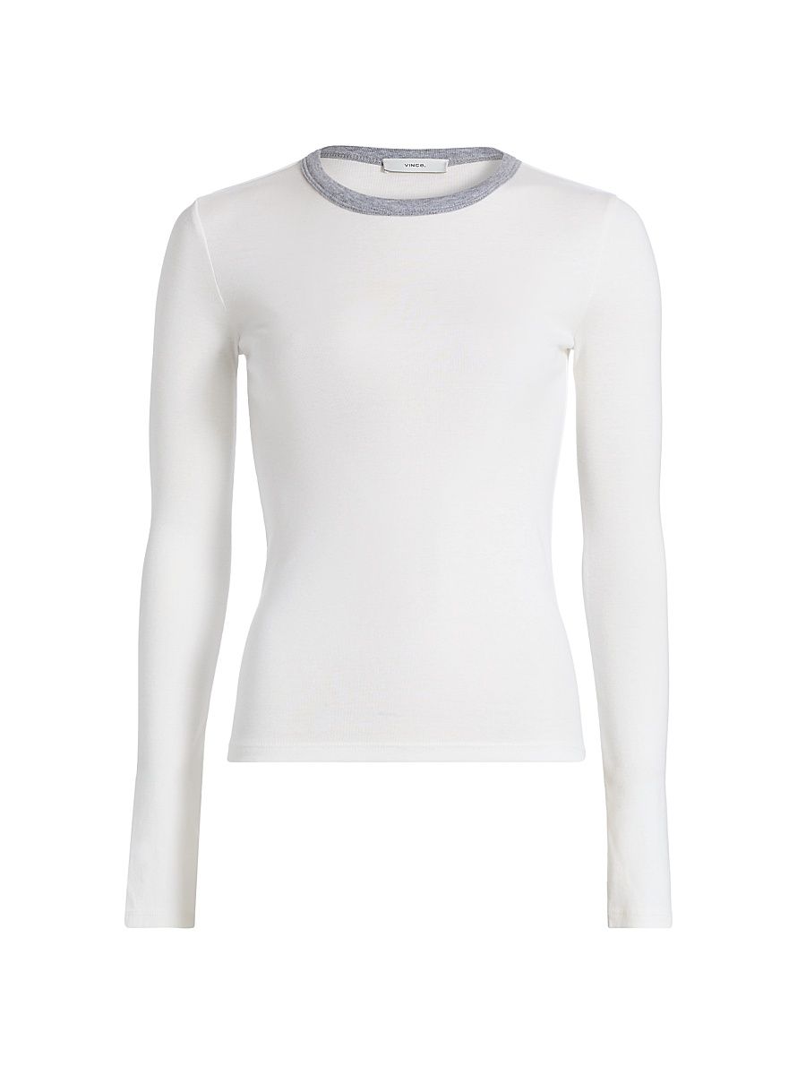 Women's Heathered Pima Cotton-Blend Top - Off White Combo - Size Small
