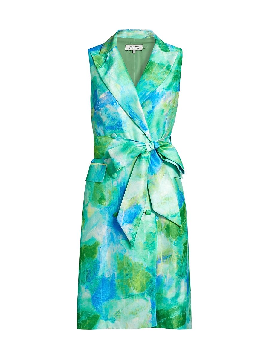 Women's Abstract Leaf Jacquard Cocktail Dress - Green Multi - Size 12