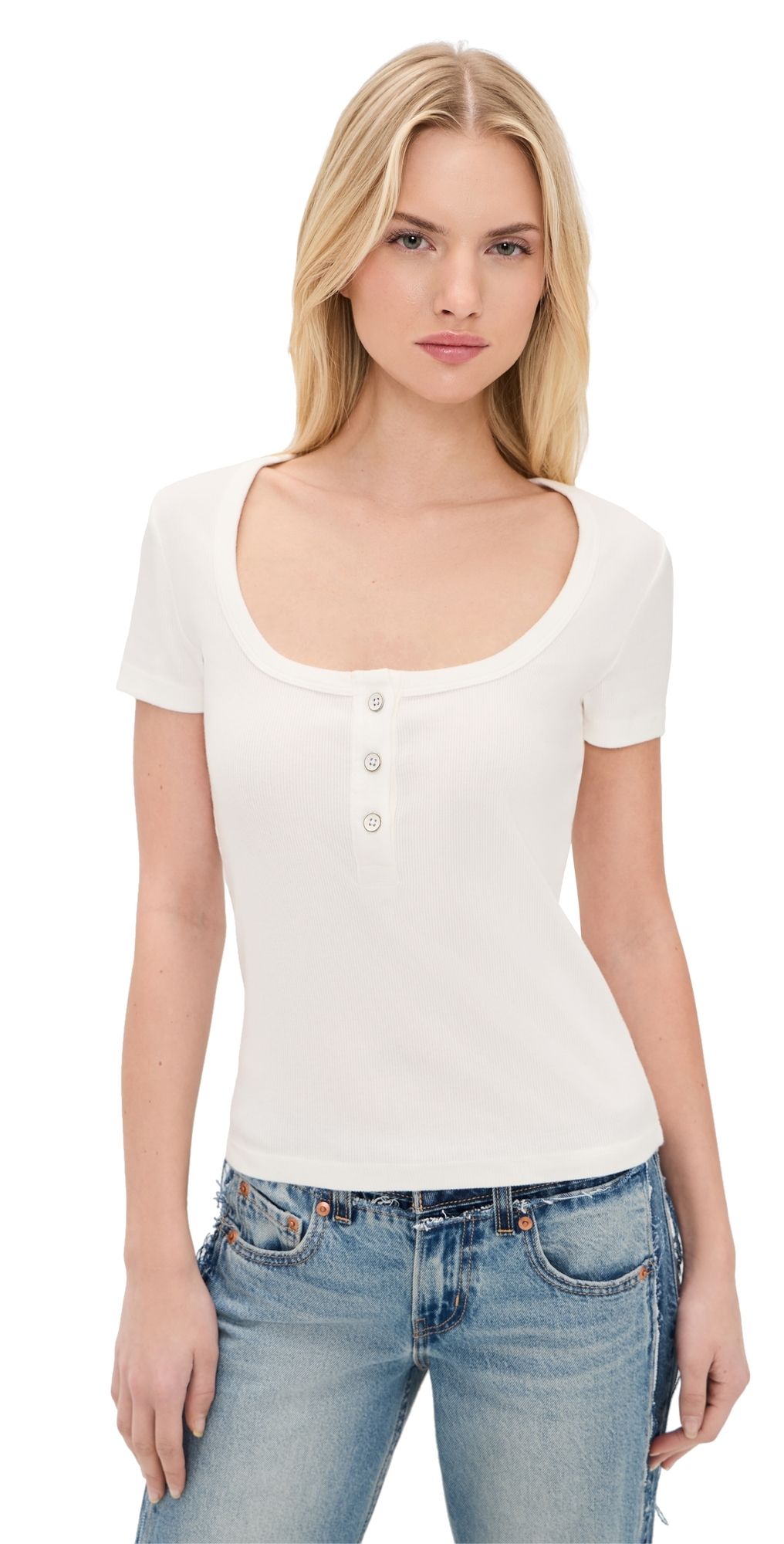 ASKK NY Scoop Neck Henley Tee 100 Ivory L