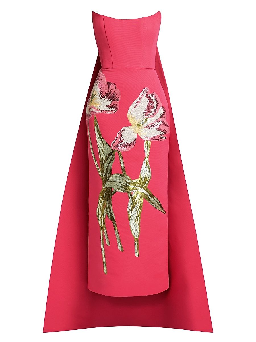 Women's Sequined Floral Strapless Gown - Cerise - Size 12