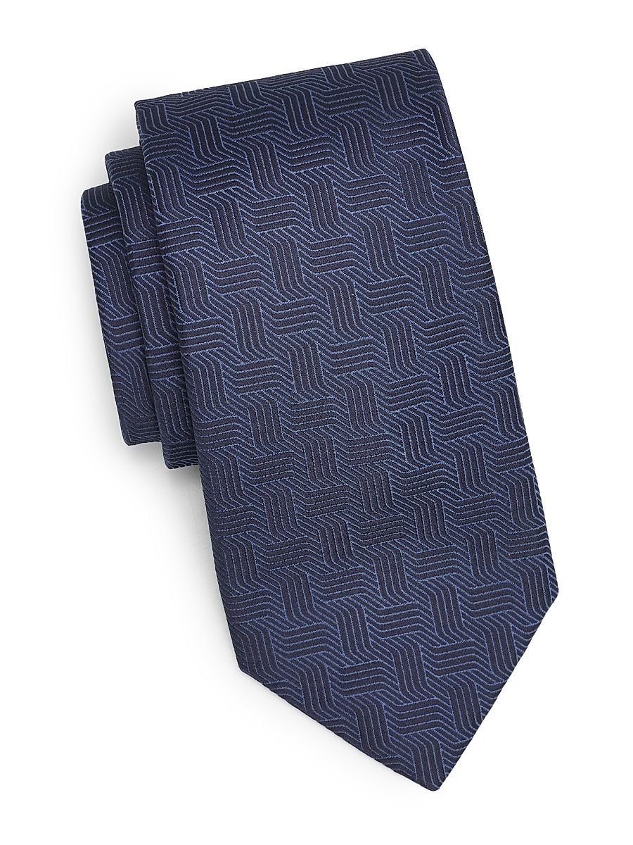Men's Art Deco Motif Silk Tie - Blue