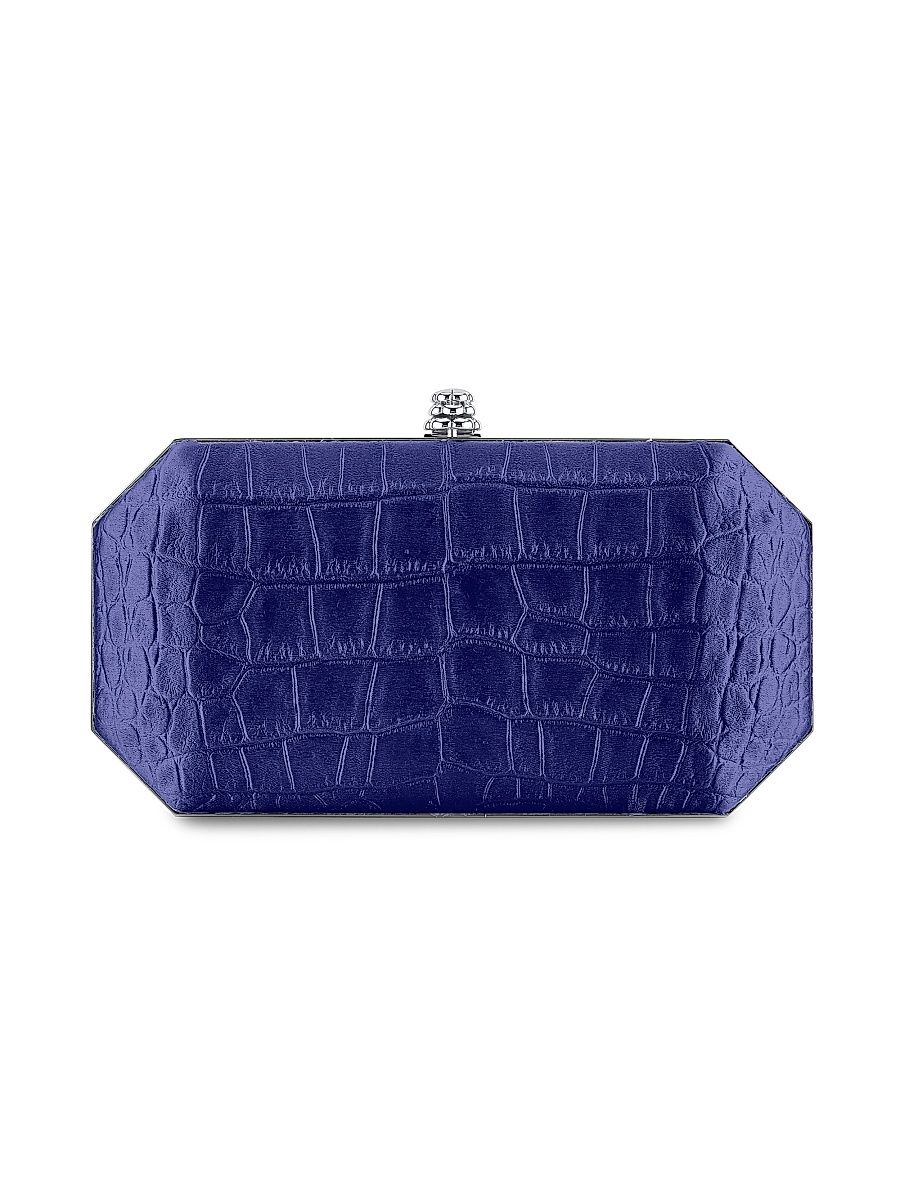 Women's Perry Clutch in Stamped Satin with Silver Hardware - Blue