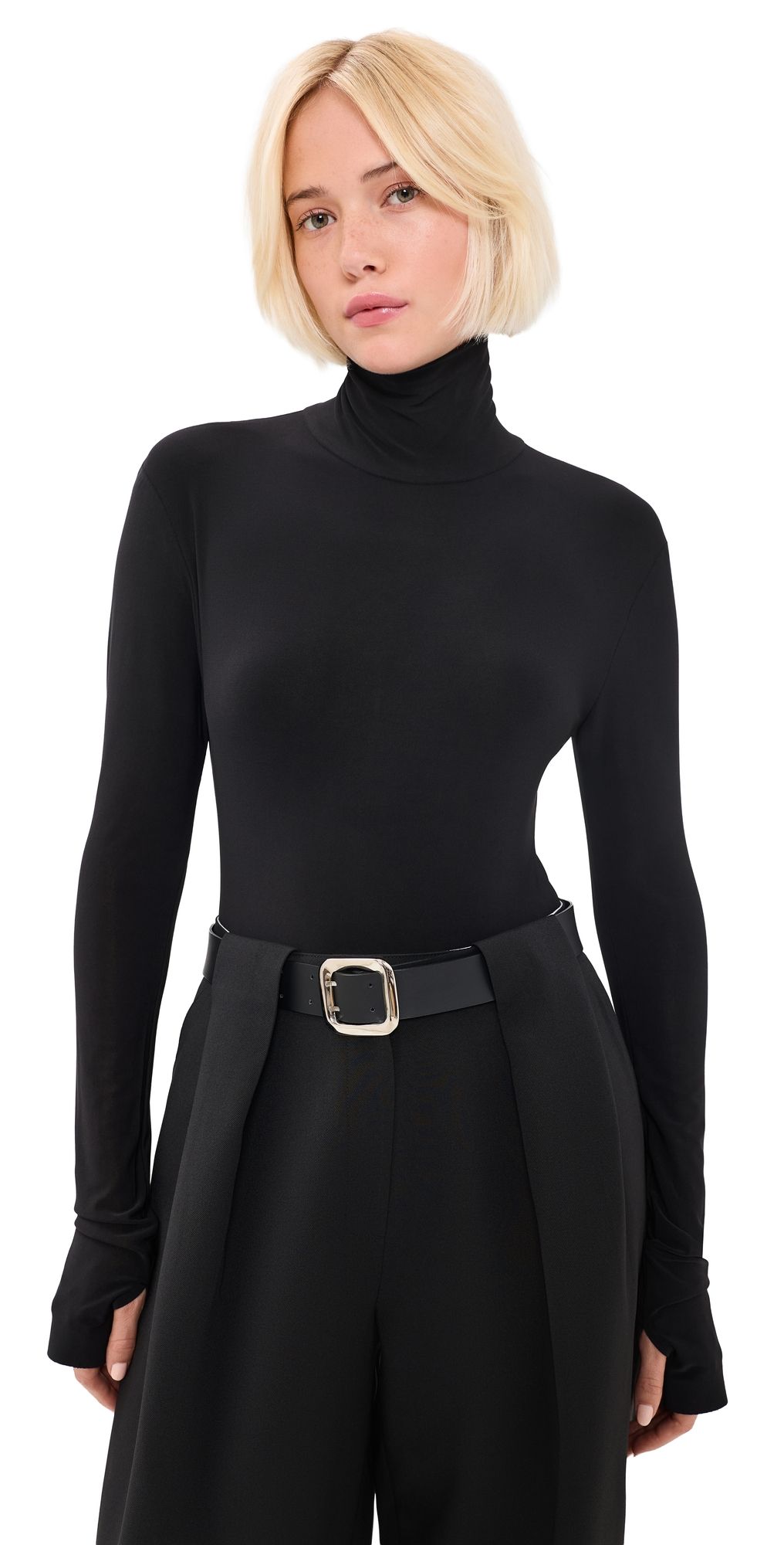 Norma Kamali Long Sleeve Turtle Bodysuit Black L