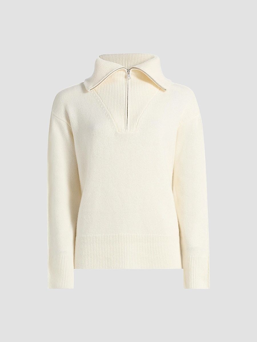 Saks Fifth Avenue Women's Cashmere Extended Polo Collar Sweater - Frost White - Size XL