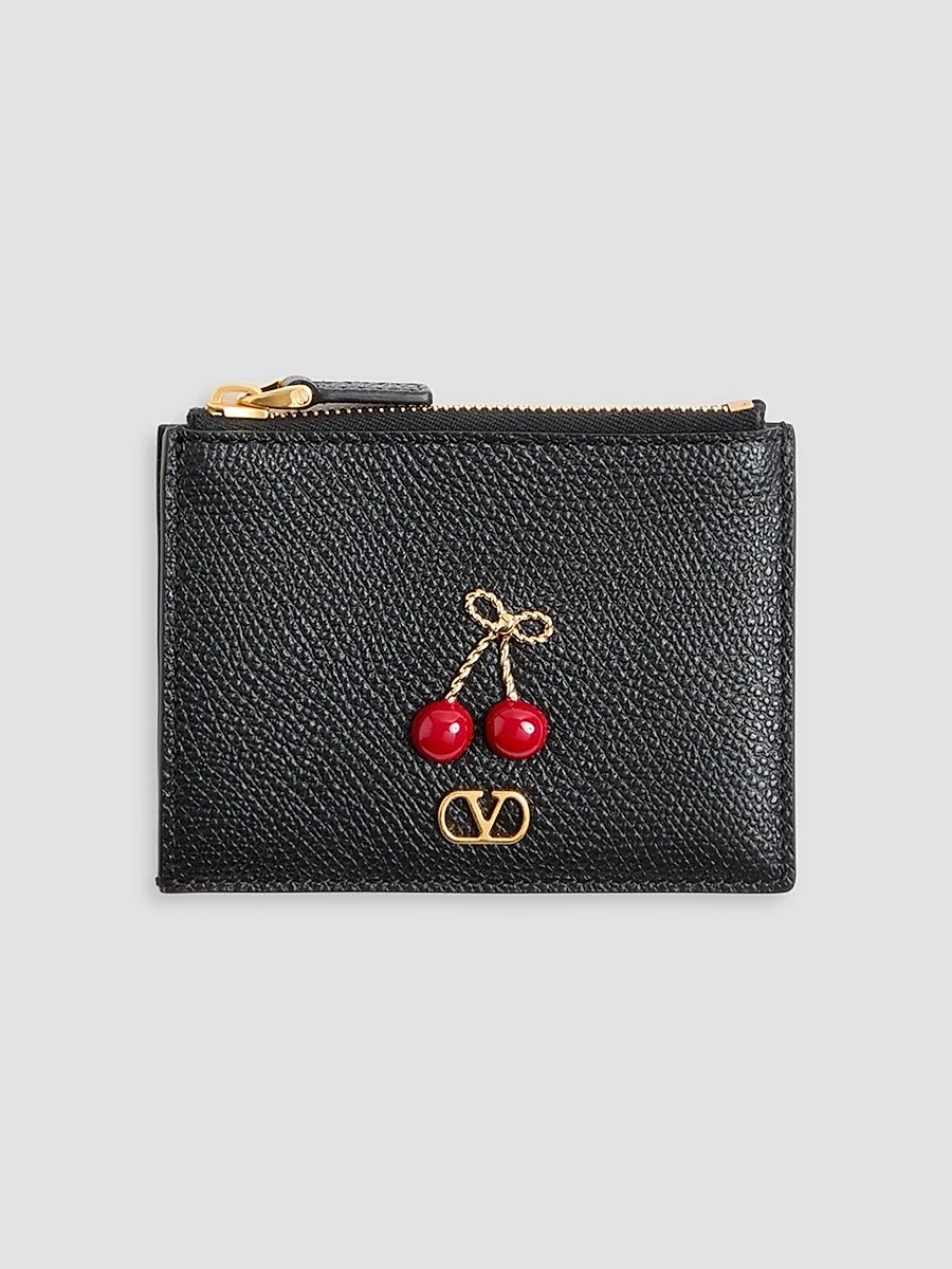 Valentino Women's Cherryfic Grainy Calfskin Cardholder - Black