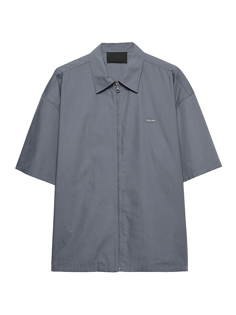 Men's Short-Sleeved Technical Cotton Shirt - Grey - Size XL