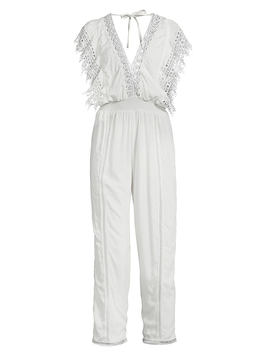 Women's Katya Lace-Trim Cotton Jumpsuit - White - Size XL