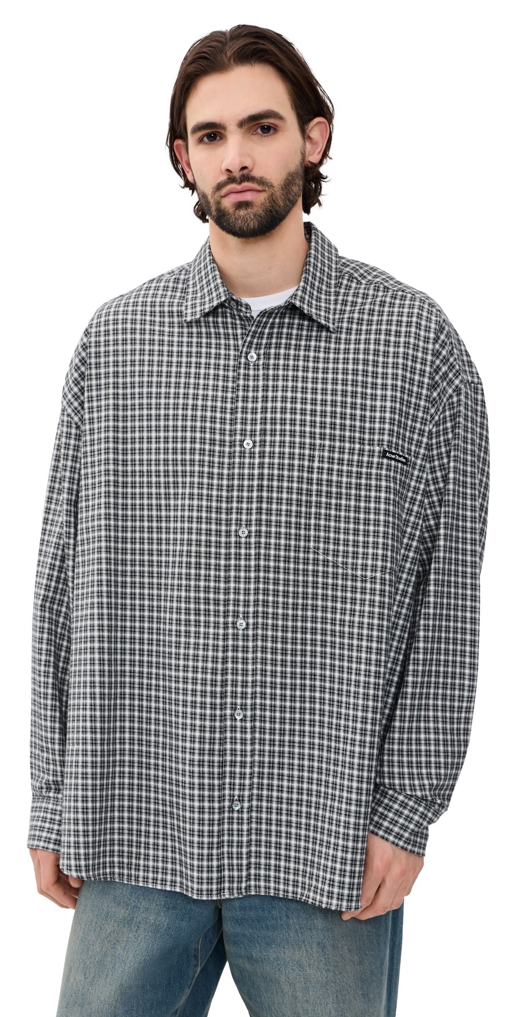 Acne Studios Soffia Long Sleeve Washed Check Button Down Black/White 50