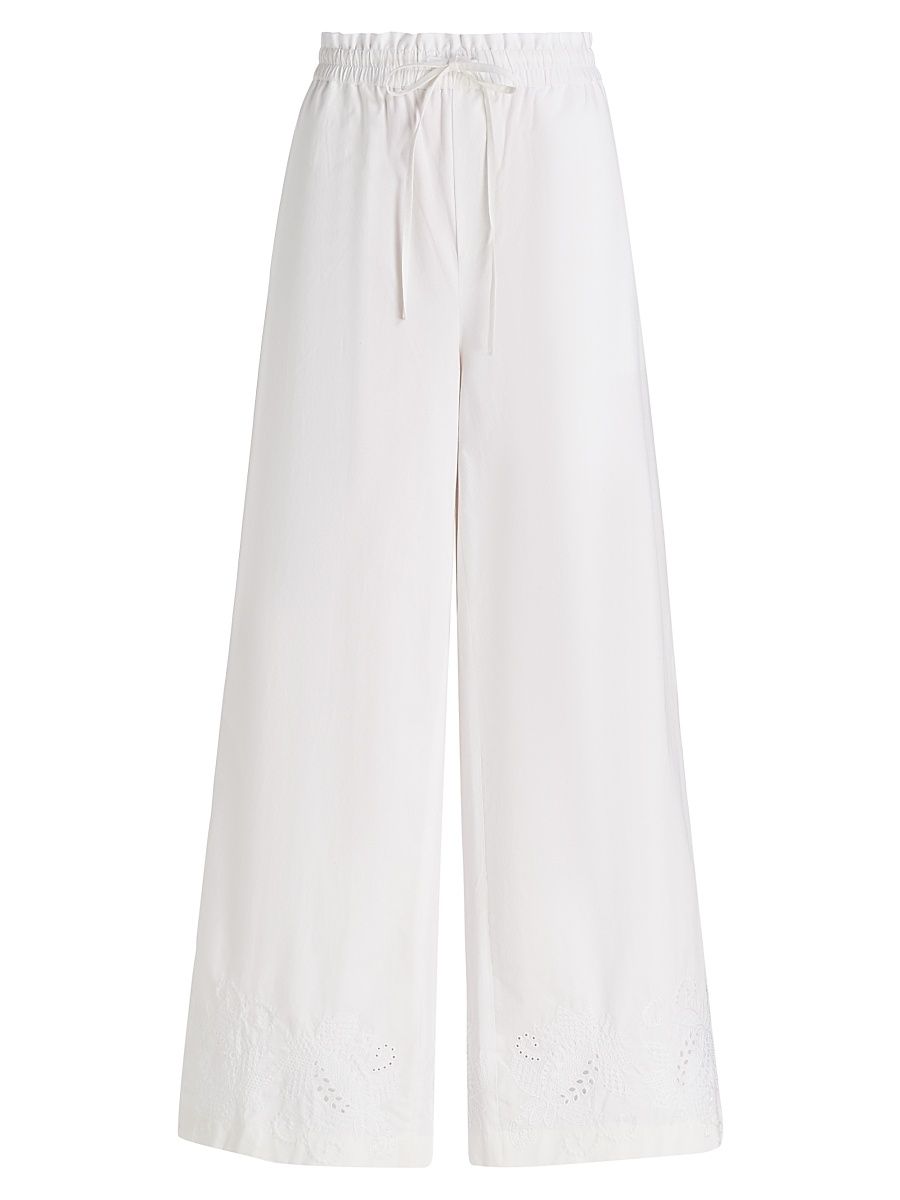 Women's Marin Eyelet-Embroidered Cotton Pants - White - Size Small