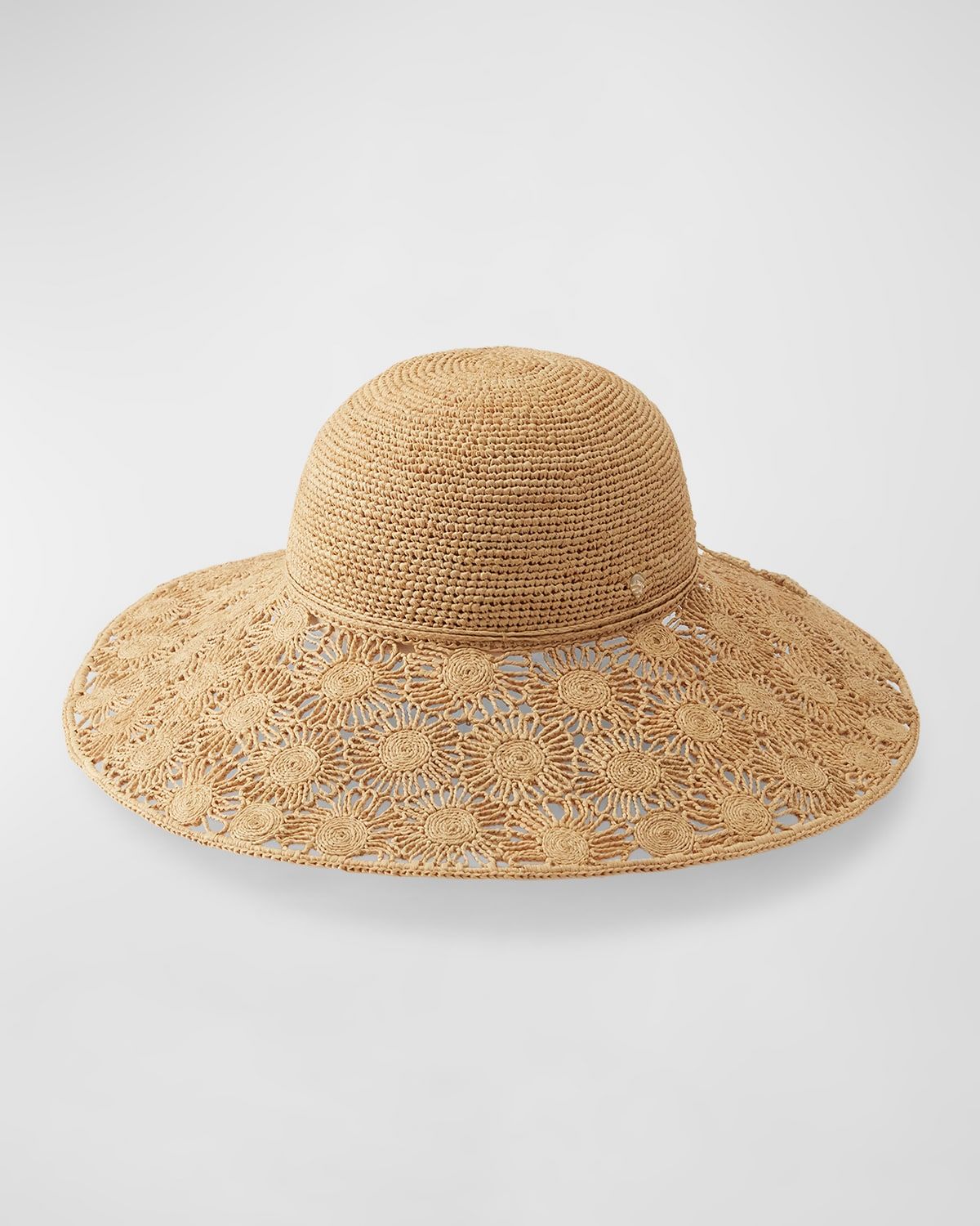 Floral Crocheted Raffia Wide Brim Hat