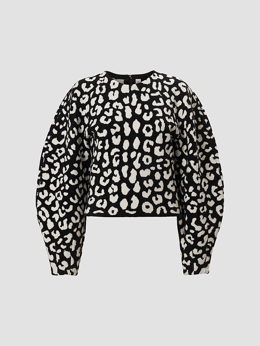 Carolina Herrera Women's Leopard Chenille Puff-Sleeve Sweater - Black Multi - Size XL