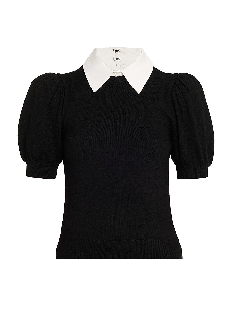 Women's Chase Puff-Sleeve Sweater - Black White - Size Large