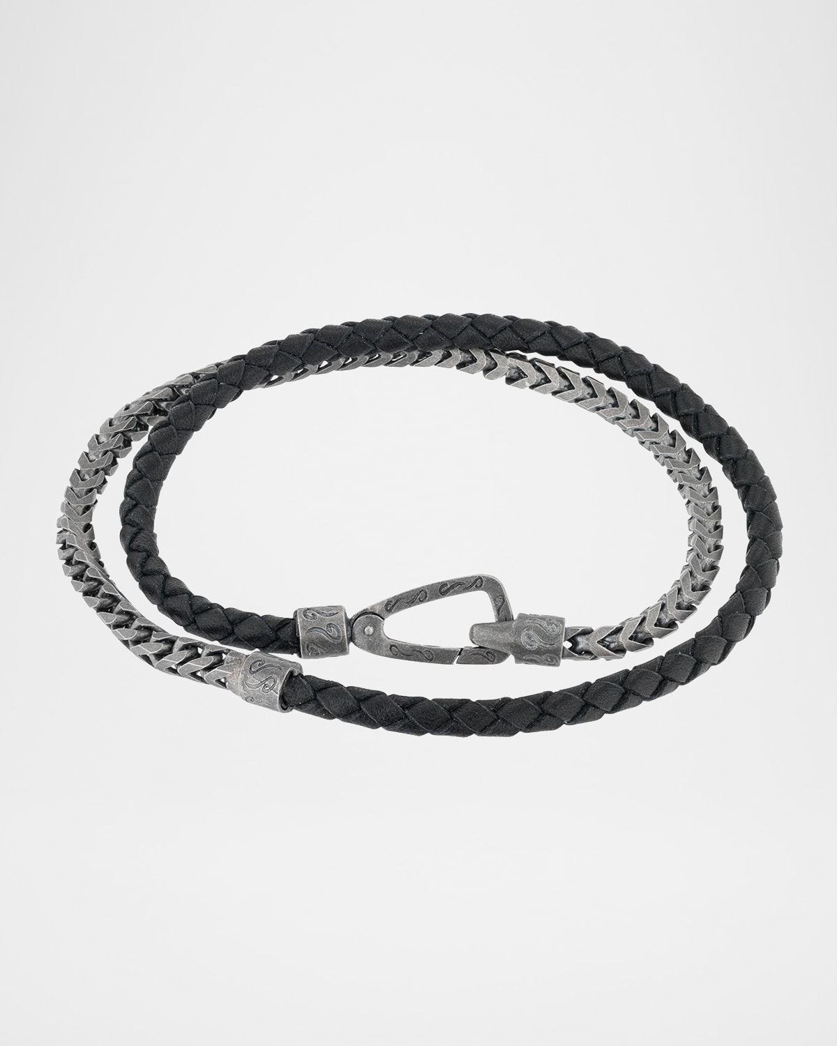 Men & apos;s Lash Double Wrap Leather Franco Chain Combo Bracelet with Push Clasp