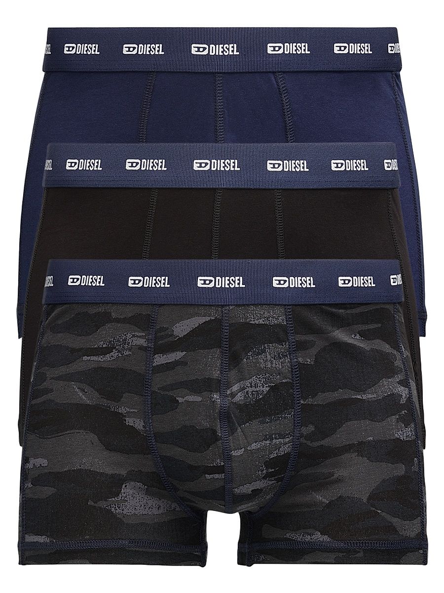 Men's 3-Pack Damien Logo Waistband Boxer Brief Set - Blue - Size Large
