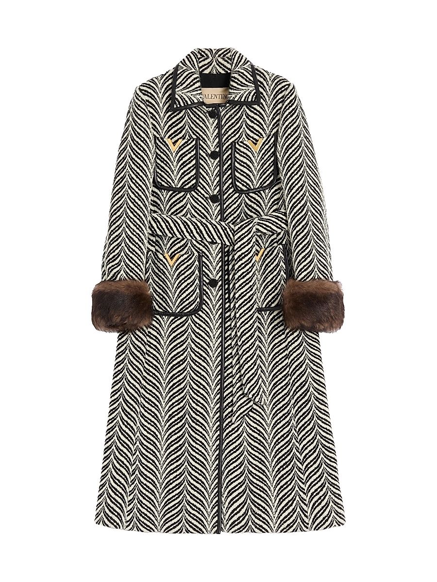 Women's Wool Cloth Coat with Fauve Eclat Animal Print - Butter Black - Size 2