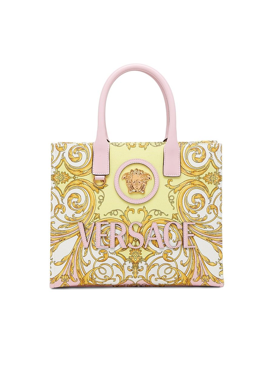 Women's Small Barocco-Print Cotton Tote Bag - Pastel Pink Multi Versace Gold