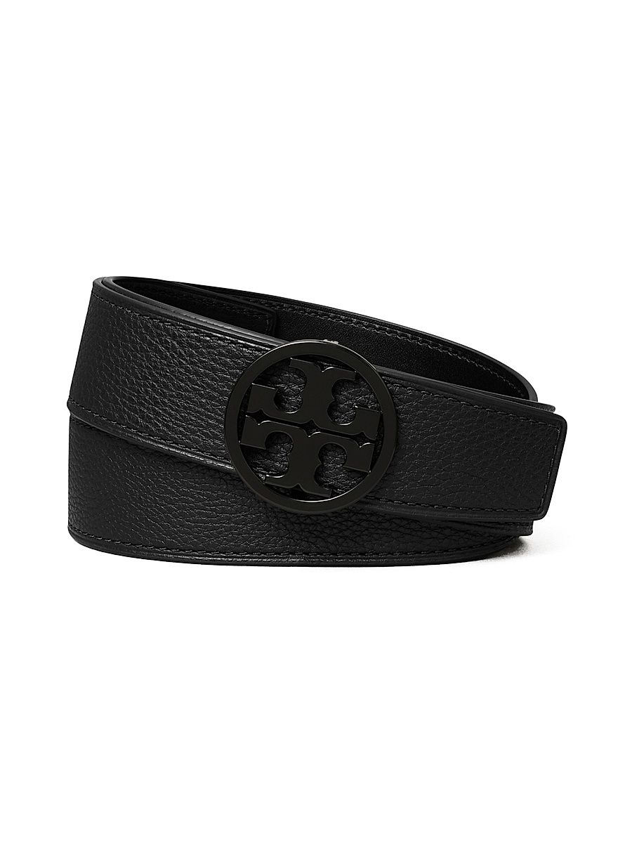 Women's Logo Pebbled Leather Belt - Black - Size Medium