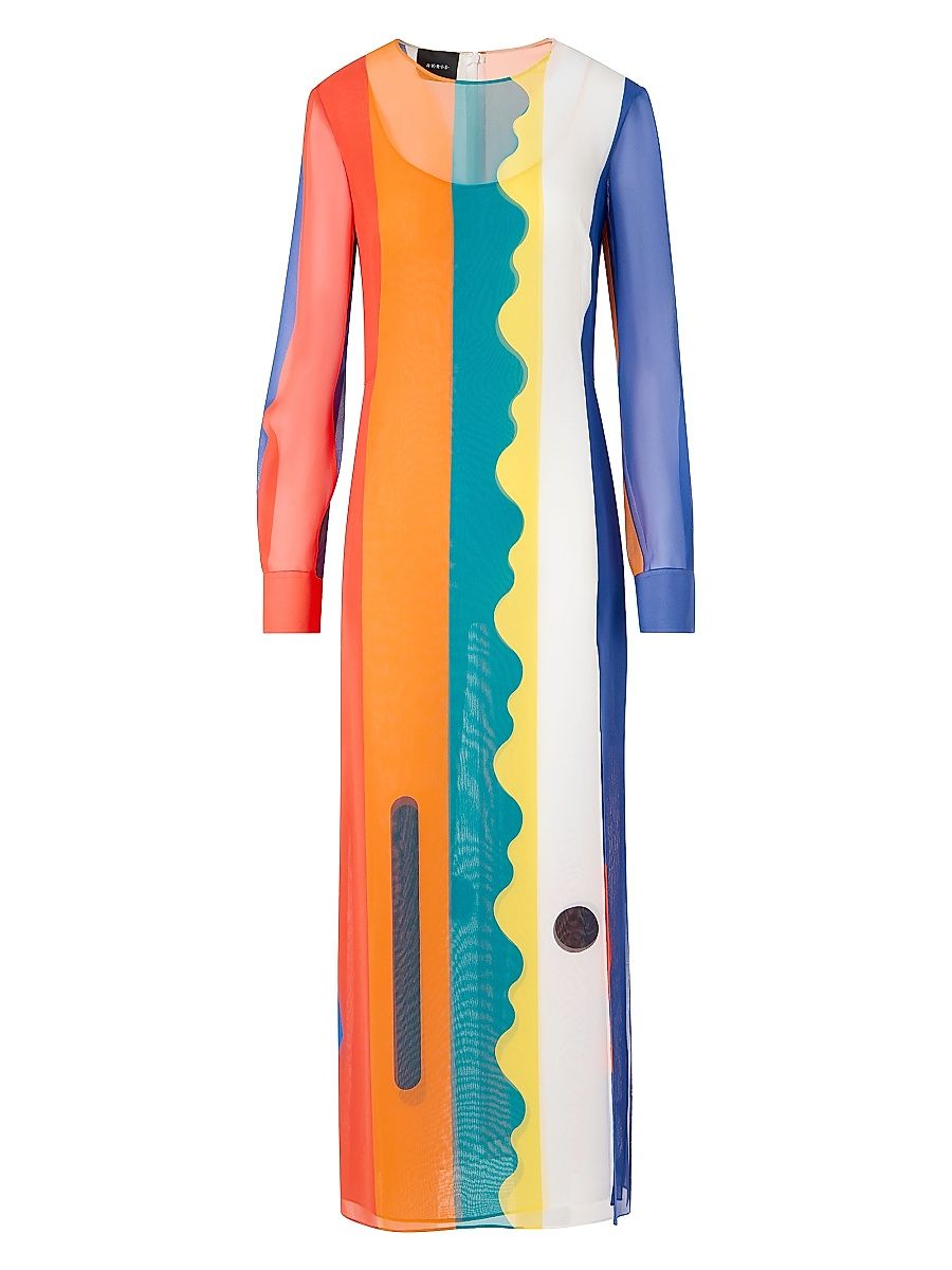 Women's Abstract Silk Crepe Maxi Dress - Size 14