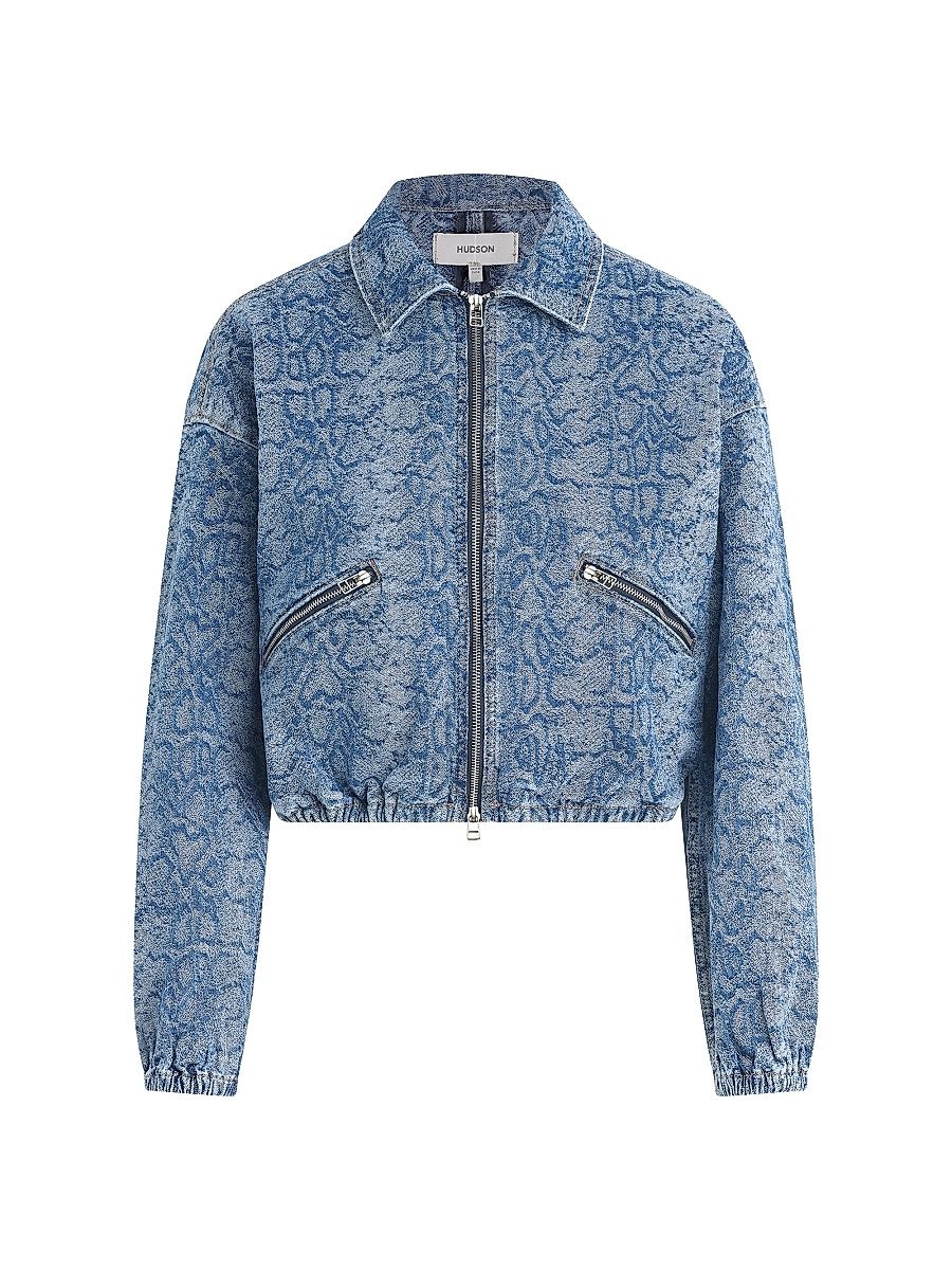 Women's Animal-Print Denim Zip-Front Crop Jacket - Venom - Size XS