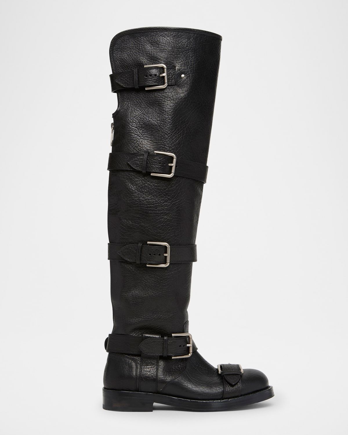 Leather Buckle Over-The-Knee Boots