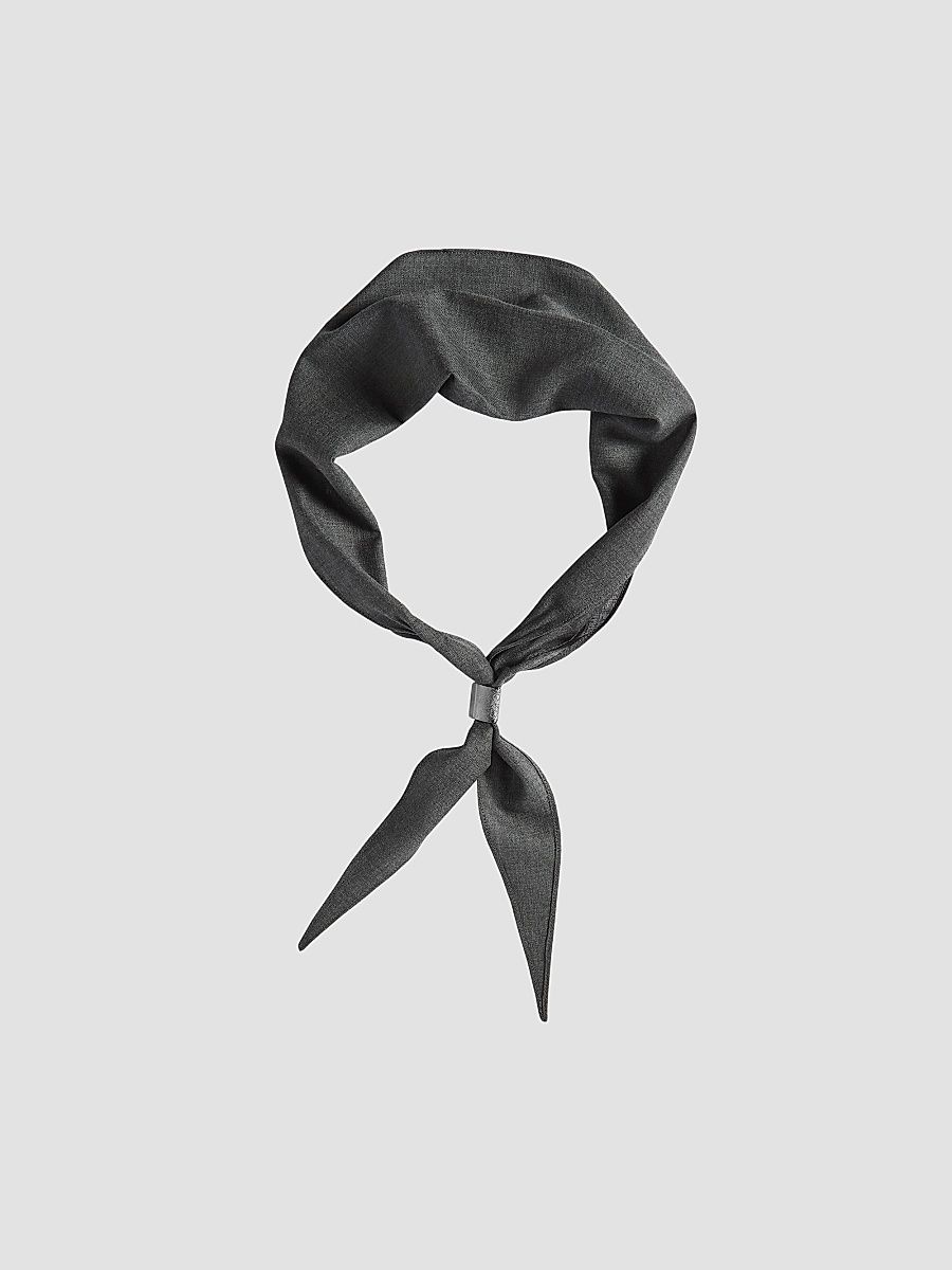 Women's Virgin Wool Organza Necktie with Monili - Dark Grey