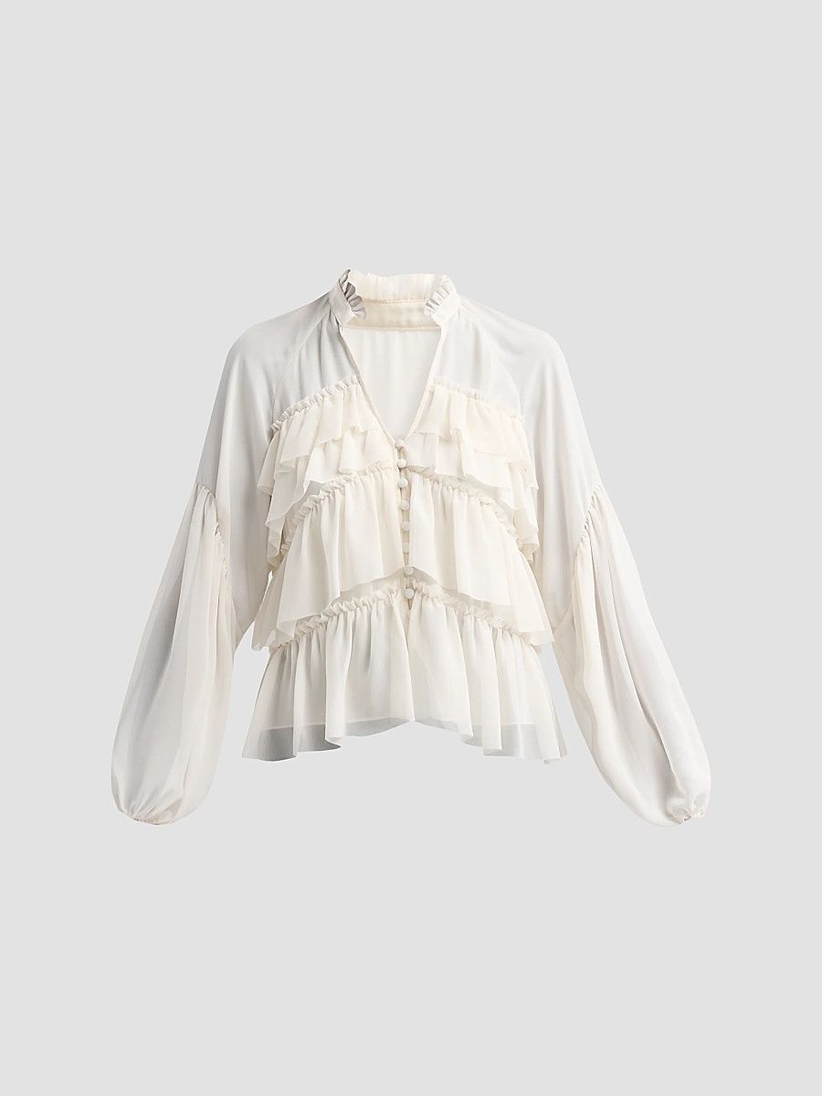 Women's Amoura Ruffle Top - Ivory - Size XL