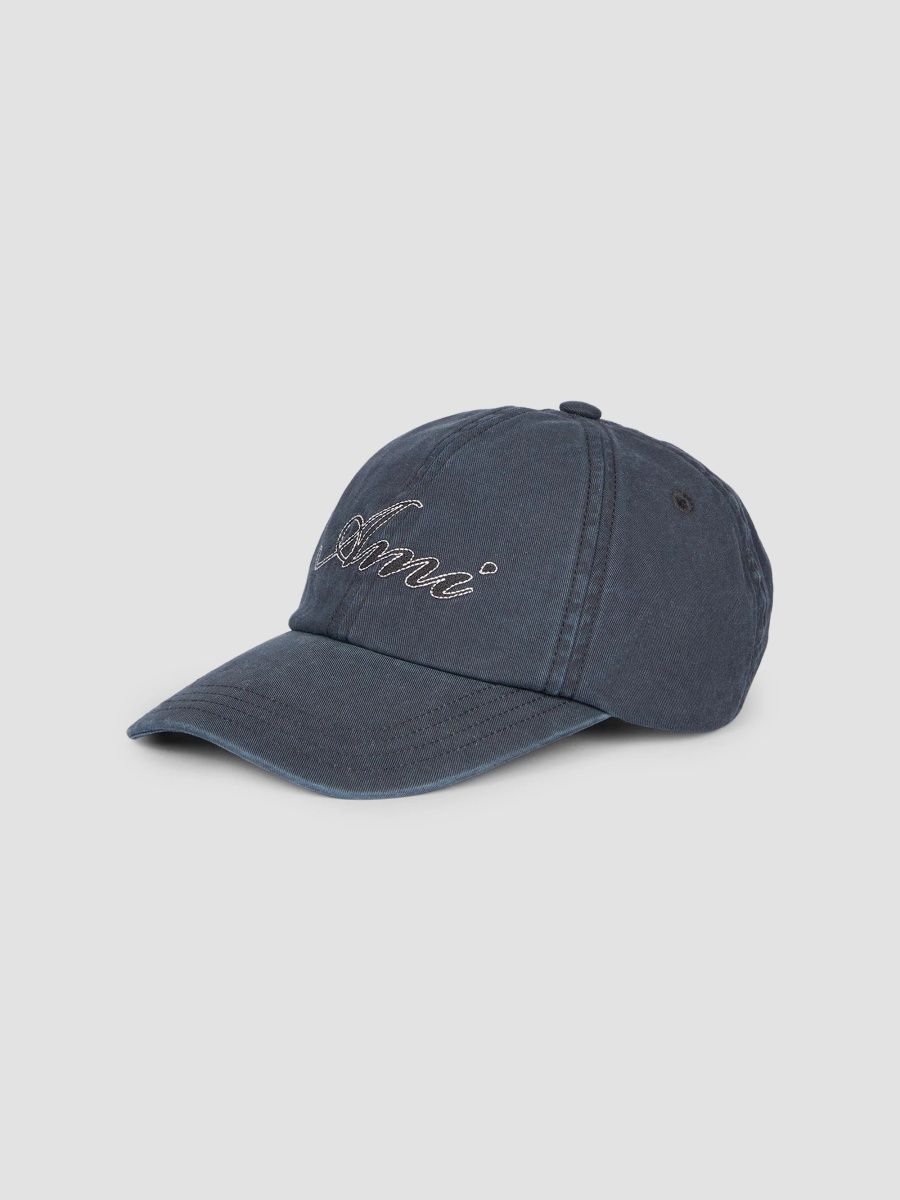 AMI Paris Men's Embroidered Cotton Cap - Black Washed