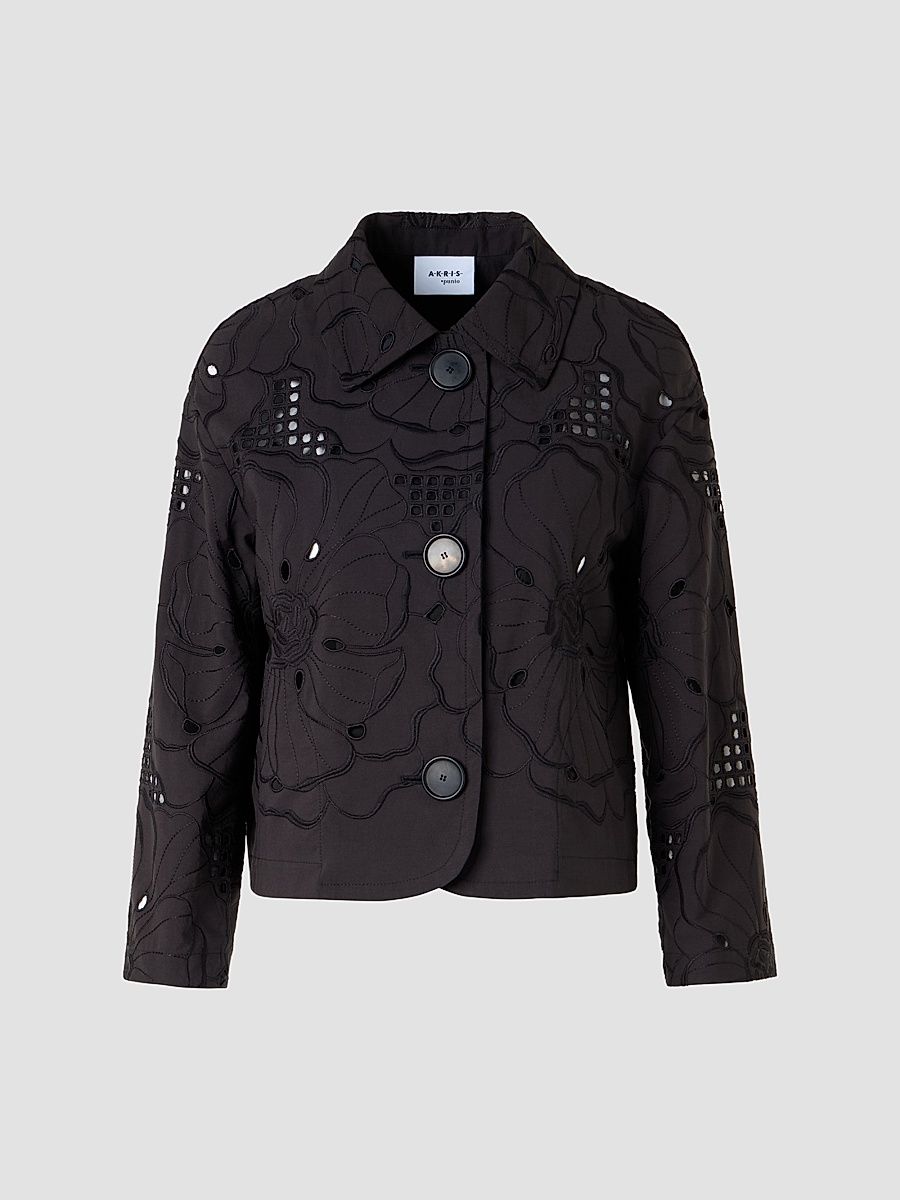 Women's Flower Eyelet Poplin Jacket - Black - Size 16
